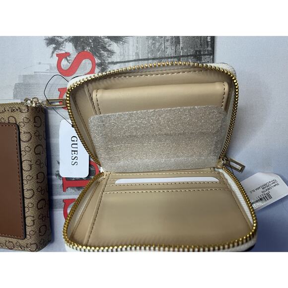 Set Of 2 Brand New Guess Wallets With Tags. White With Gold Logo, Brown W/Gold - Picture 3 of 6